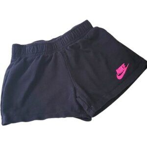 NIKE Shorts Pull Up Elastic Waist Swoosh Logo Black Pink XS 4-5